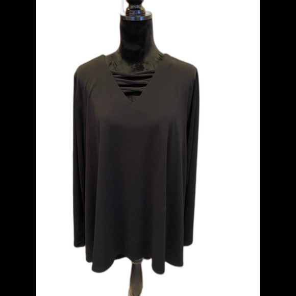 Cato Blouse Plus Size XL Top Black Long Sleeved Casual Relaxed Fit Wash & Wear - Picture 1 of 8